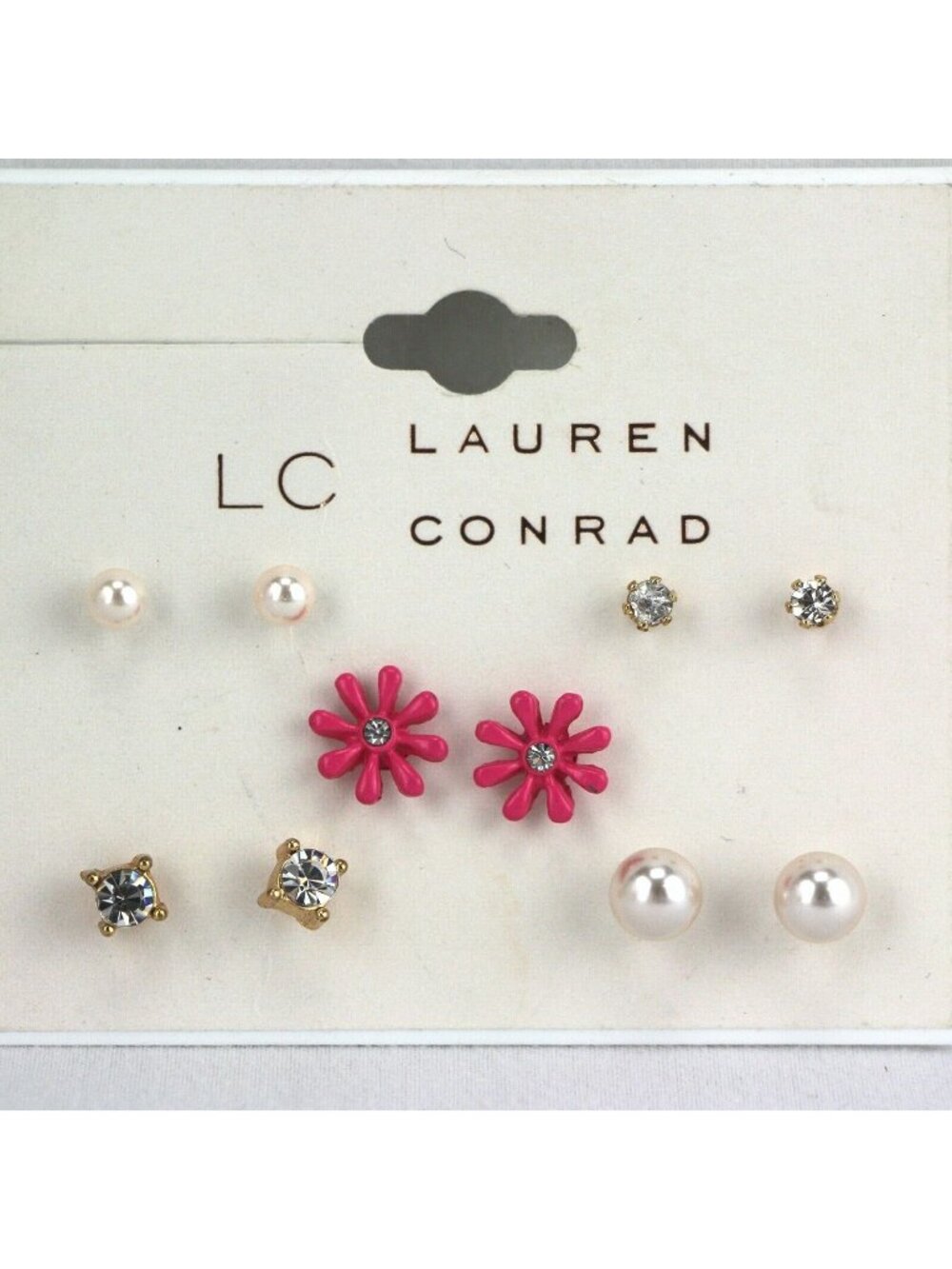 LC Lauren Conrad Earrings 5 Pairs 1/8"-3/8" Gold-tone Rhinestone & Pearl Studs